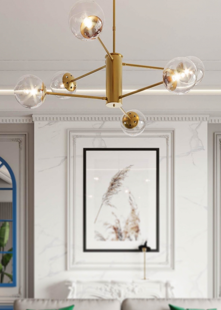 Plated Brass Chandelier With Glass Globes