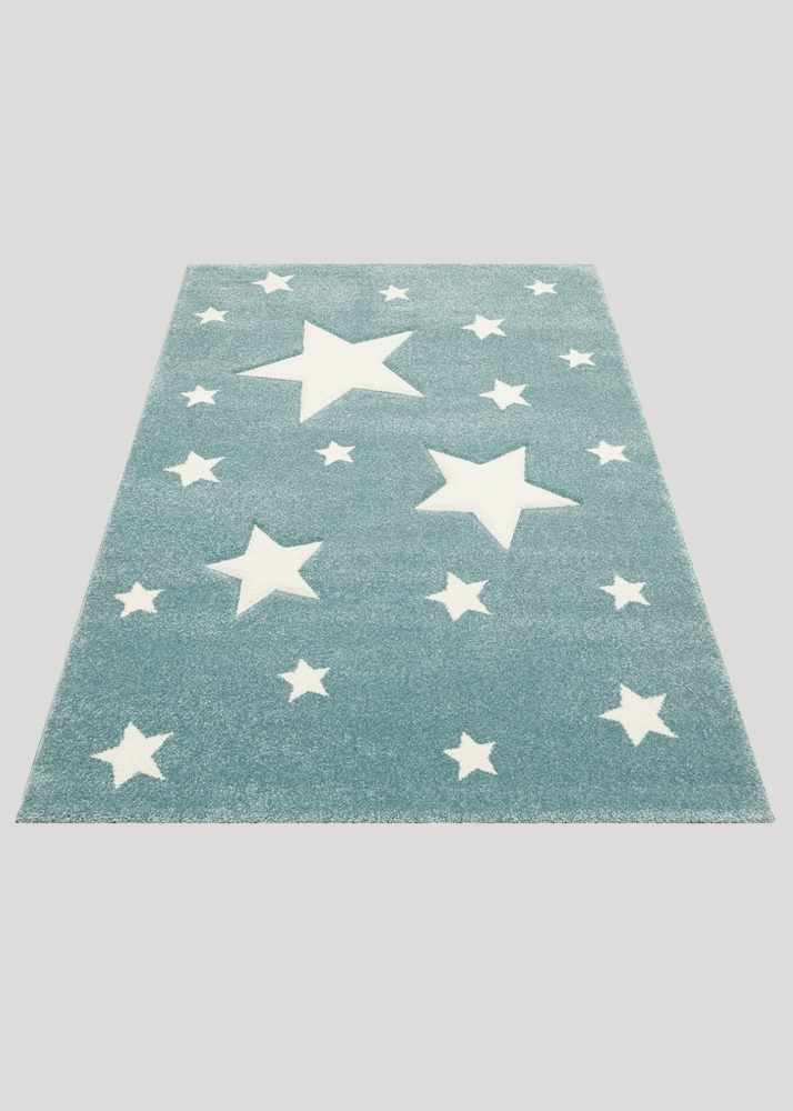Light green and White Star Patterned Soft Carpet for Kids Room