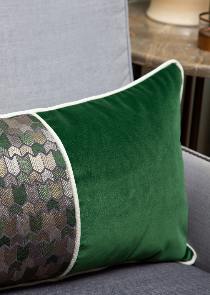 Patterned Decorative Cushion,Rectangle, Grey-Green