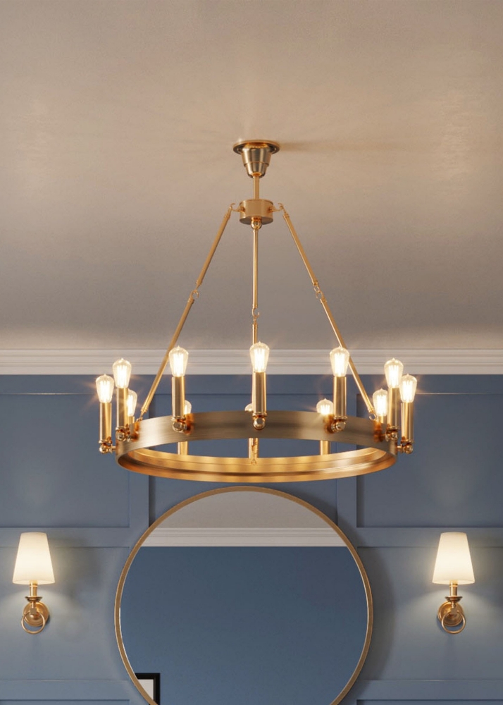 Circle Shape Plated Brass Chandelier With 12 Bulbs