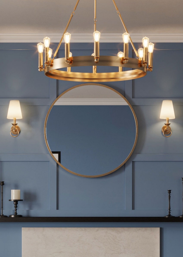 Plated Brass Circle Shape Wall Mirror