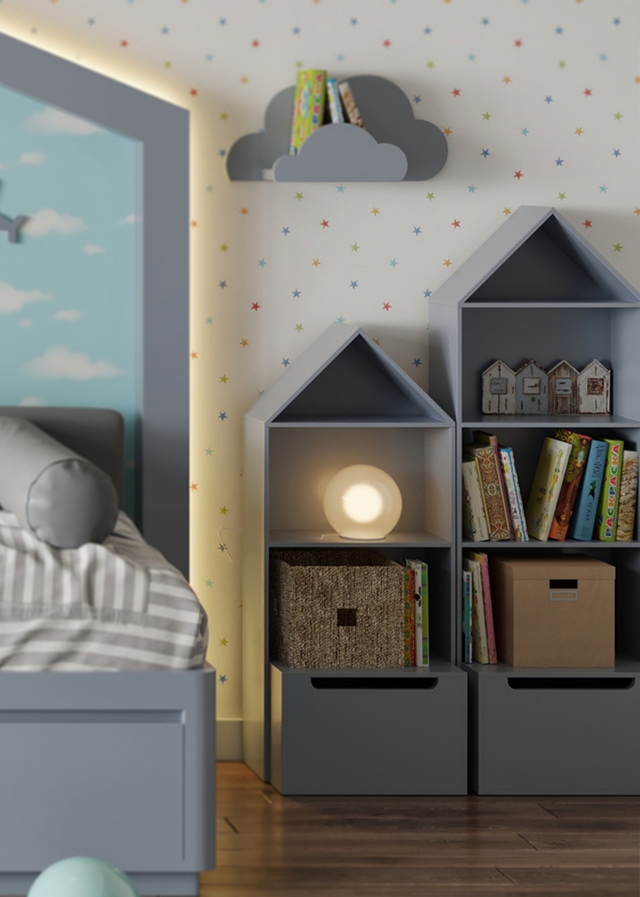 Kids Room Bookshelf with Drawer- 4 Storeys