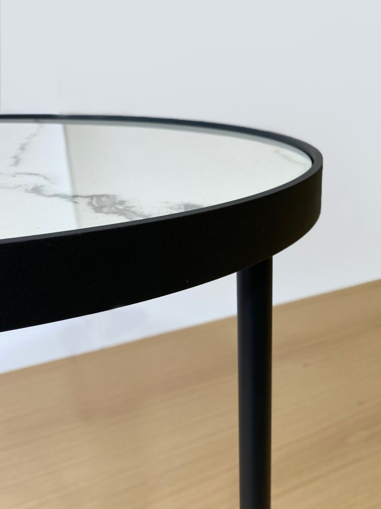 Black Metal Side Table Base with White  Porcelain Top