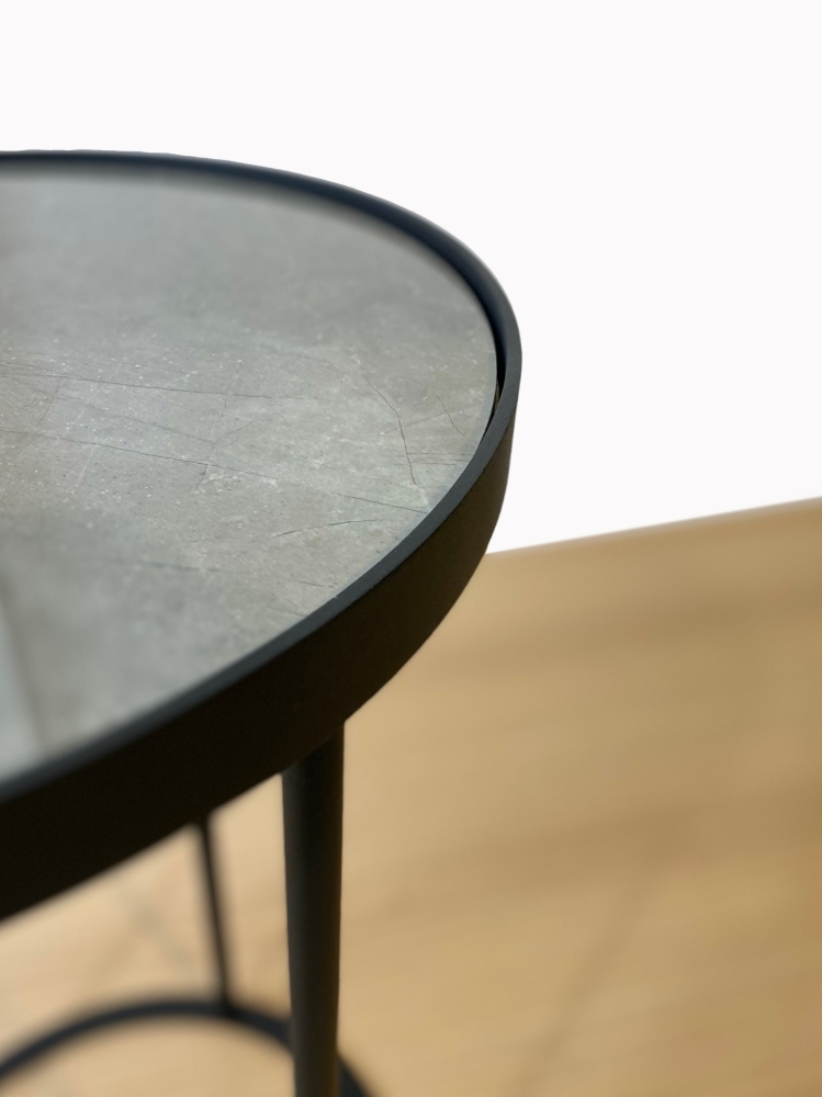 Black Metal Side Table Base with Grey  Porcelain Top