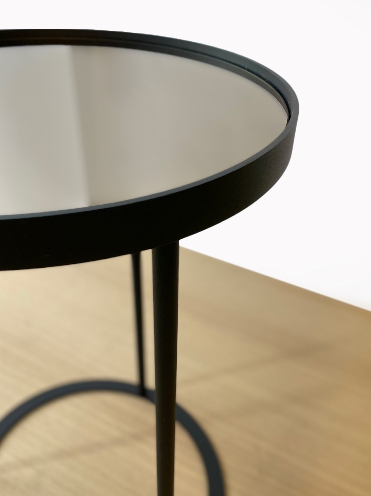 Black Metal Side Table Base with Smoked Grey Mirror Top