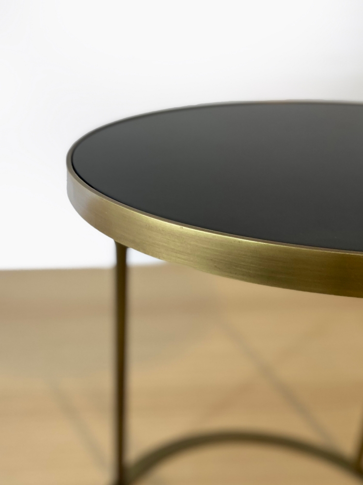 Brass Metal Side Table Base with Black Lacquer Top