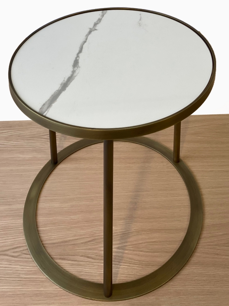 Brass Metal Side Table Base with White Porcelain Top