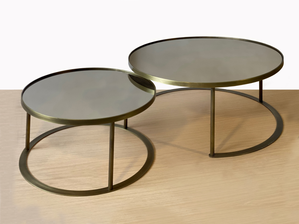 Bronze Mirror Top Antique Brass Coffee Table Set
