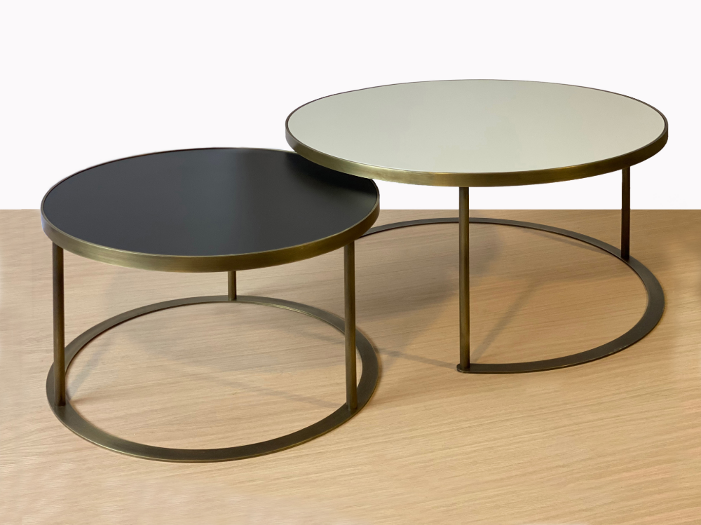 Mink and Black Lacquer Top Antique Brass Coffee Table Set