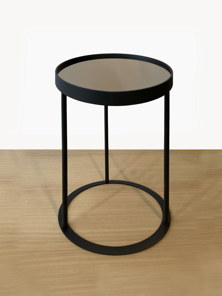 Black Metal Side Table Base with Bronze Mirror Top