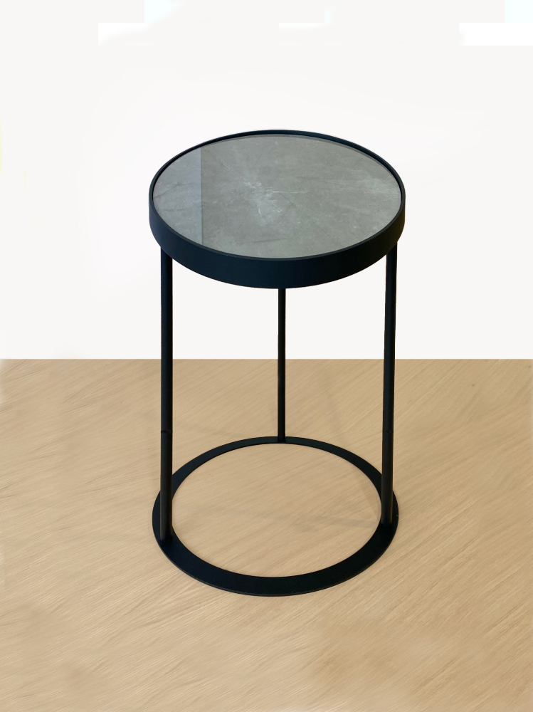 Black Metal Side Table Base with Grey  Porcelain Top