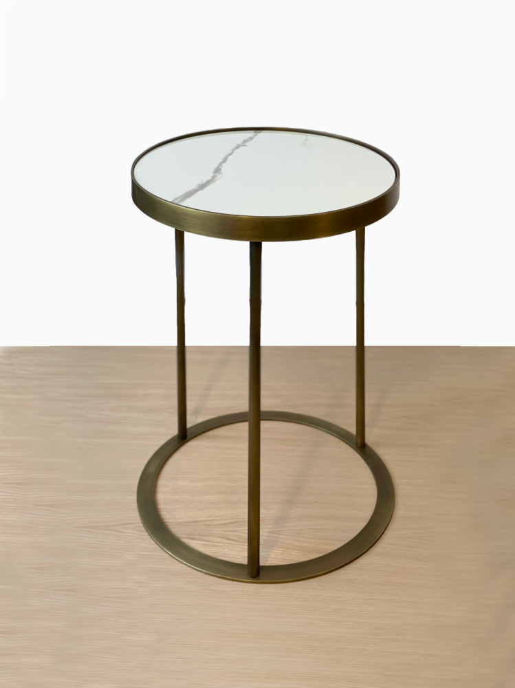 Brass Metal Side Table Base with White Porcelain Top