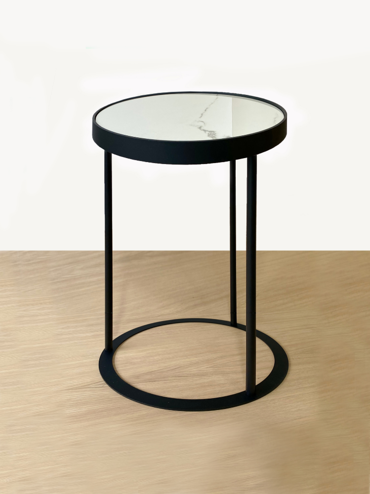 Black Metal Side Table Base with White  Porcelain Top