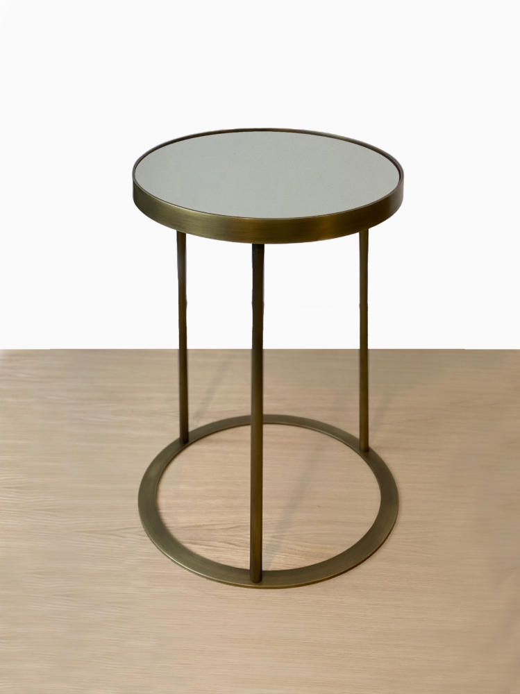 Brass Metal Side Table Base with Mink Lacquer Top